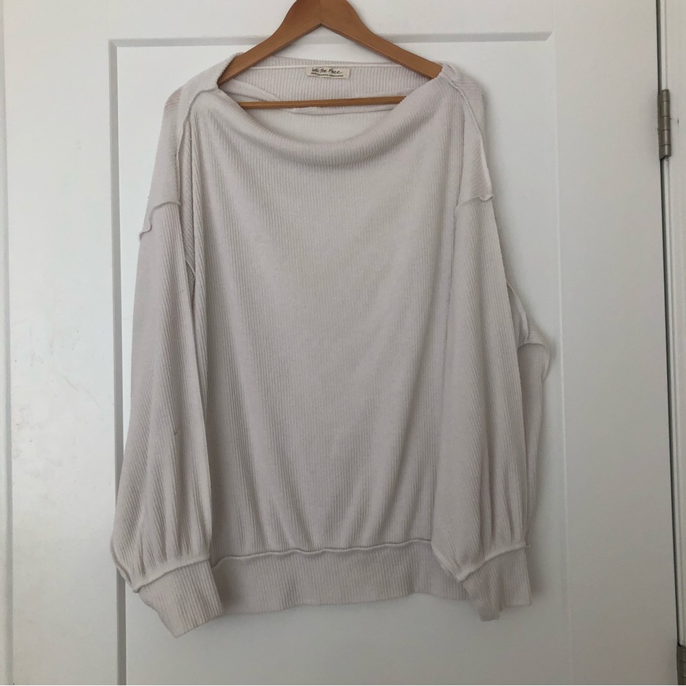 Free People Off-the-Shoulder Ribbed Sweater in Light Cream